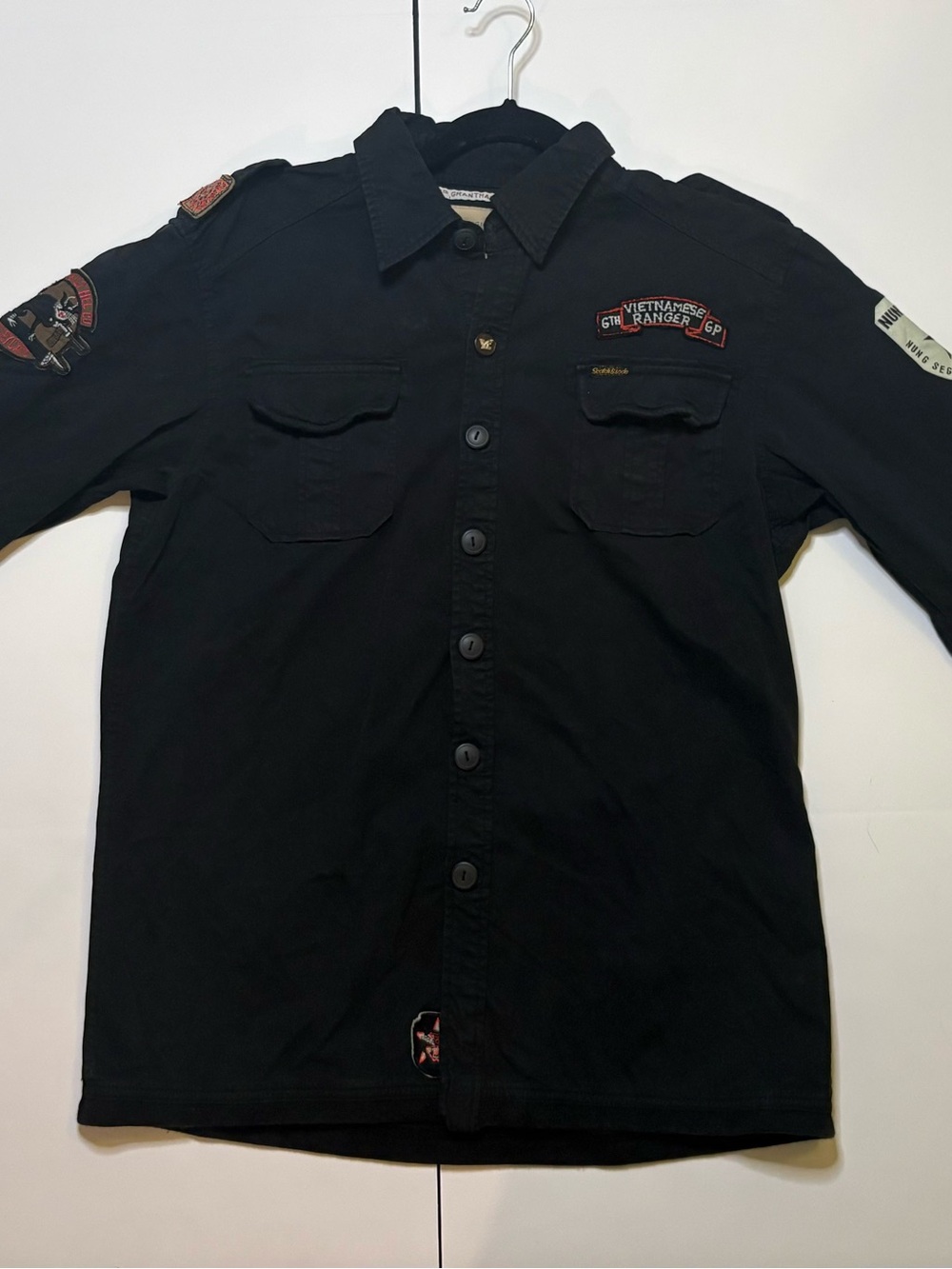 Scotch & Soda Vietnamese military patch button up utility shirt size large